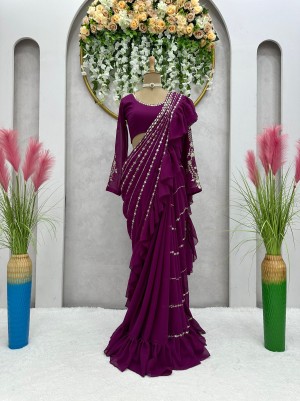 Beautiful Faux Georgette Sequnce work With Ruffle Saree